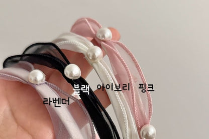 Headband Faux Pearl Mesh