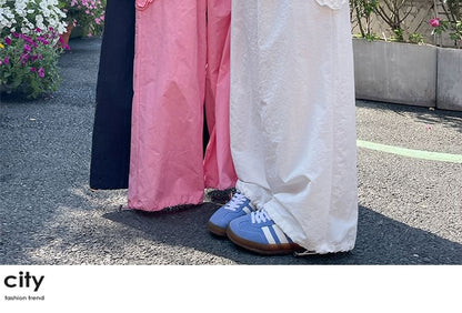 Drawstring Waist Plain Ruffle Baggy Cargo Pants
