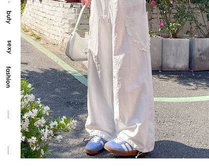 Drawstring Waist Plain Ruffle Baggy Cargo Pants