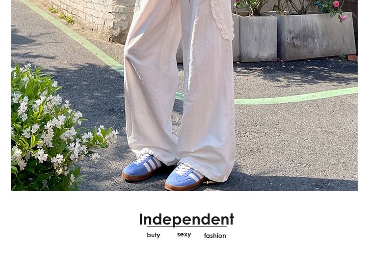 Drawstring Waist Plain Ruffle Baggy Cargo Pants