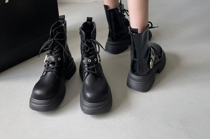 Faux Leather Buckled Platform Short Boots