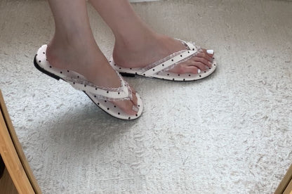 Lace Trim Dotted Flip Flops