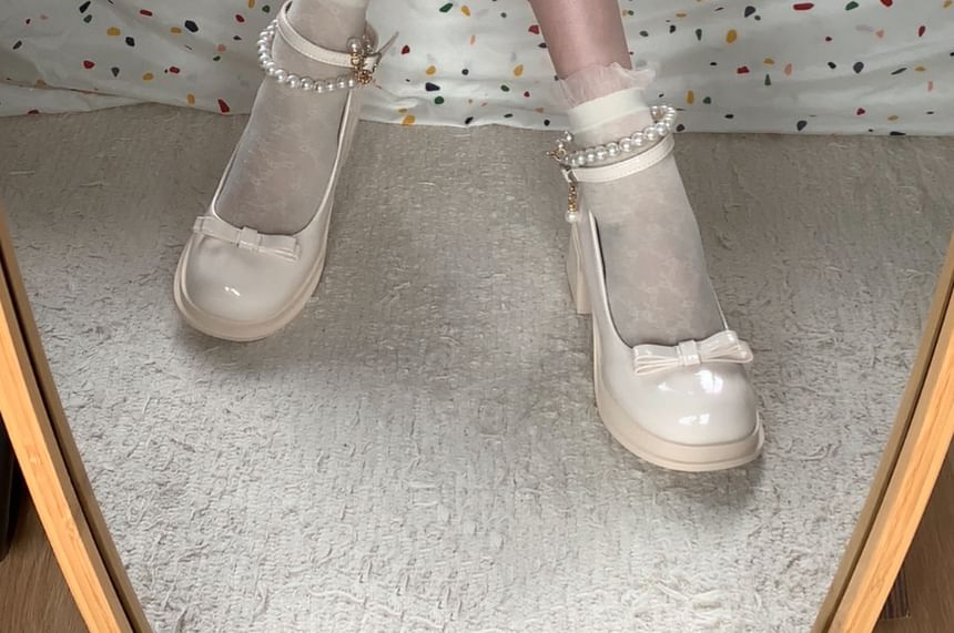 Block Heel Faux Leather Beaded Strap Pumps