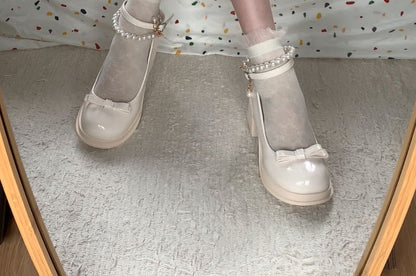 Block Heel Faux Leather Beaded Strap Pumps