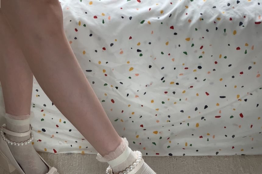Block Heel Faux Leather Beaded Strap Pumps
