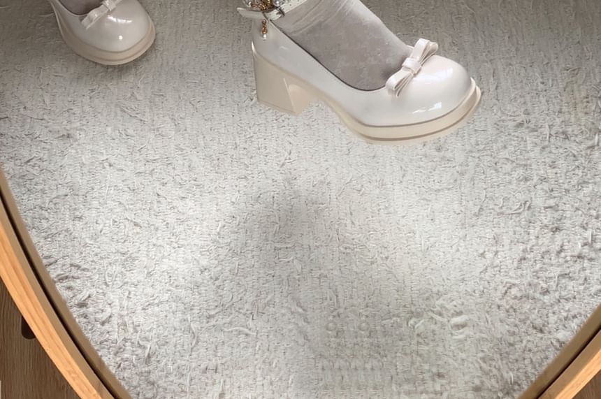 Block Heel Faux Leather Beaded Strap Pumps