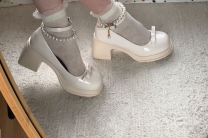 Block Heel Faux Leather Beaded Strap Pumps