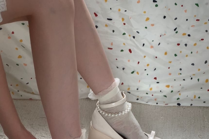 Block Heel Faux Leather Beaded Strap Pumps
