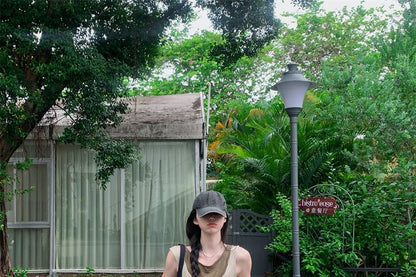Crew Neck Mock Two Piece Asymmetrical Tank Top / Drawstring Waist Plain Baggy Cargo Pants