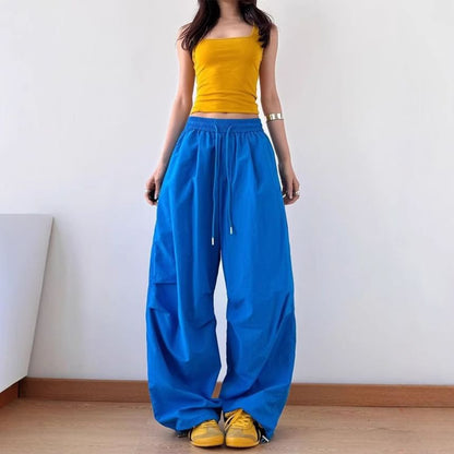 Drawstring Waist Plain Baggy Cargo Pants