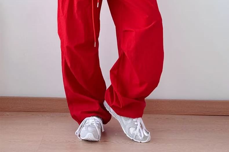 Drawstring Waist Plain Baggy Cargo Pants