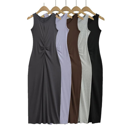 Twisted Crewneck Sleeveless Sheath Maxi Dress