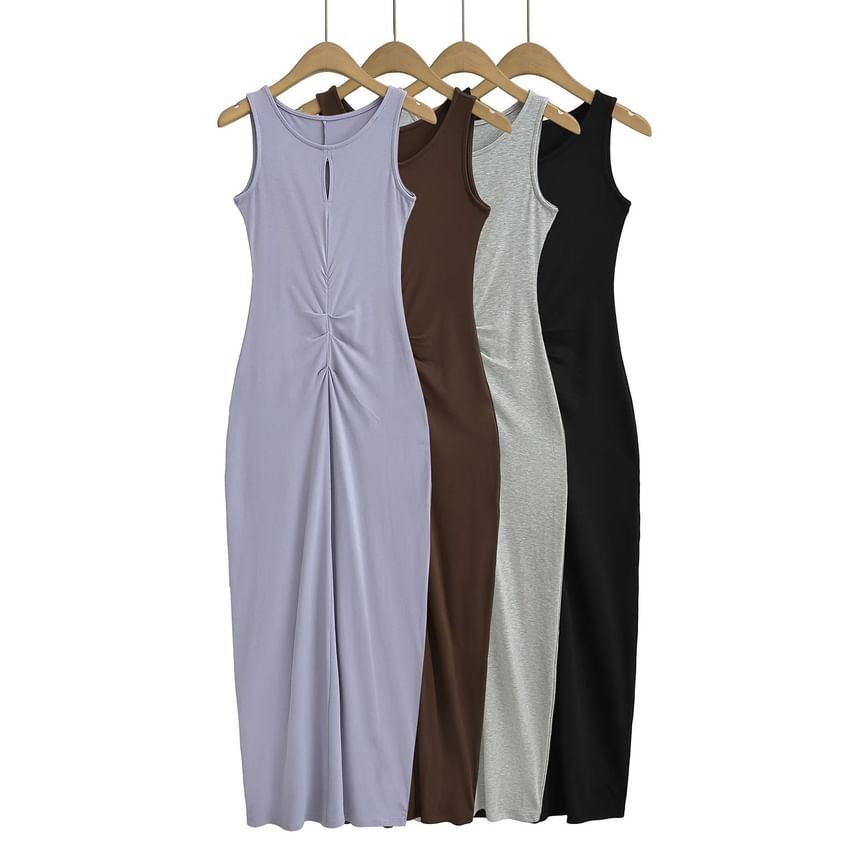 Twisted Crewneck Sleeveless Sheath Maxi Dress
