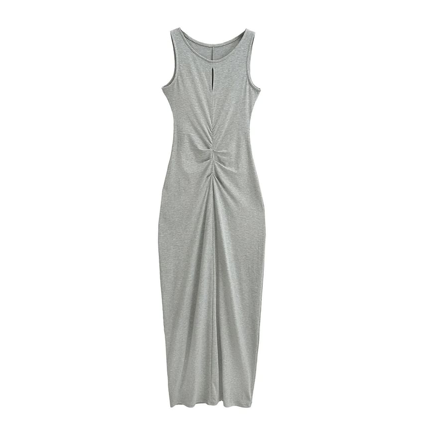 Twisted Crewneck Sleeveless Sheath Maxi Dress