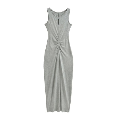 Twisted Crewneck Sleeveless Sheath Maxi Dress