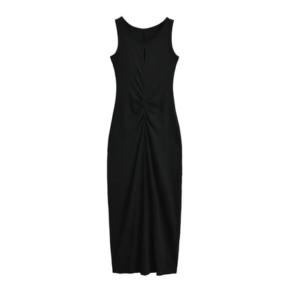 Twisted Crewneck Sleeveless Sheath Maxi Dress