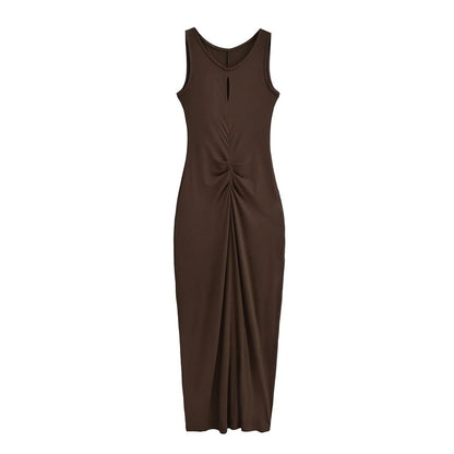 Twisted Crewneck Sleeveless Sheath Maxi Dress