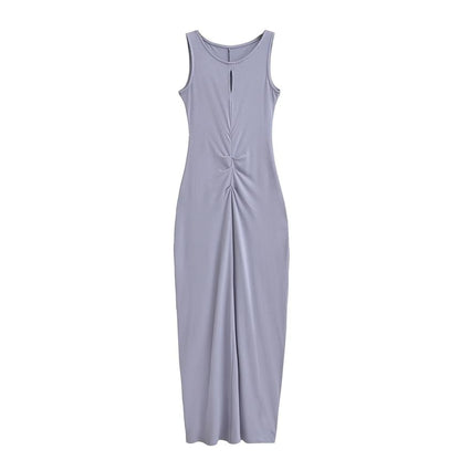 Twisted Crewneck Sleeveless Sheath Maxi Dress
