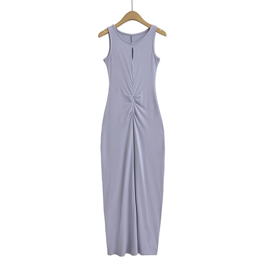 Twisted Crewneck Sleeveless Sheath Maxi Dress