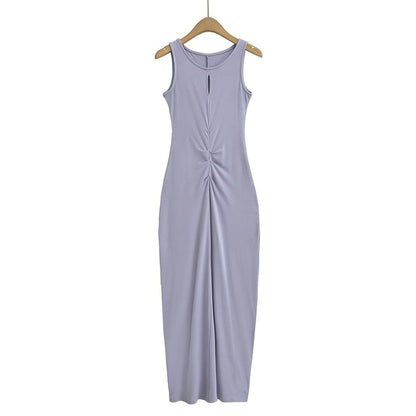 Twisted Crewneck Sleeveless Sheath Maxi Dress