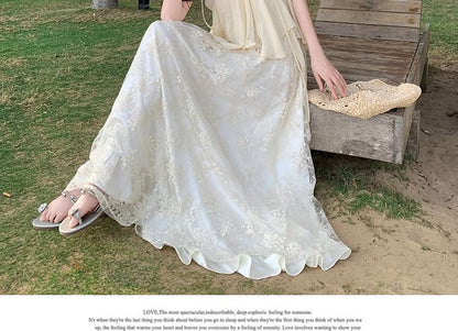 Asymmetric Lace Panel V-Neck Maxi Sundress