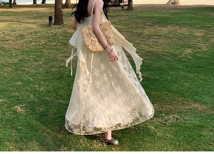 Asymmetric Lace Panel V-Neck Maxi Sundress