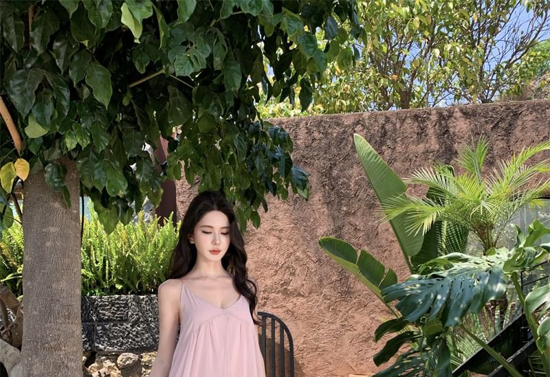 Plain Open Back V-Neck Maxi Sundress with Spaghetti Straps