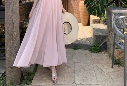 Plain Open Back V-Neck Maxi Sundress with Spaghetti Straps