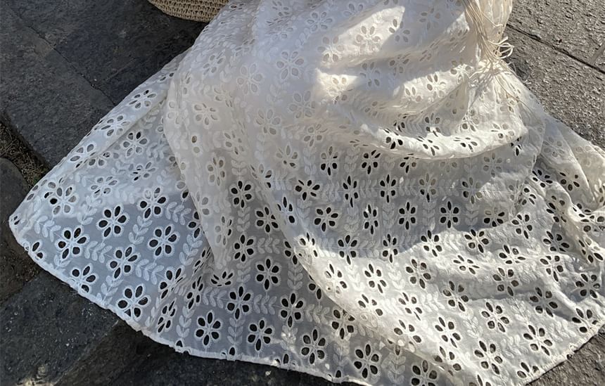Lace Maxi A-Line Dress with Spaghetti Straps and Belt