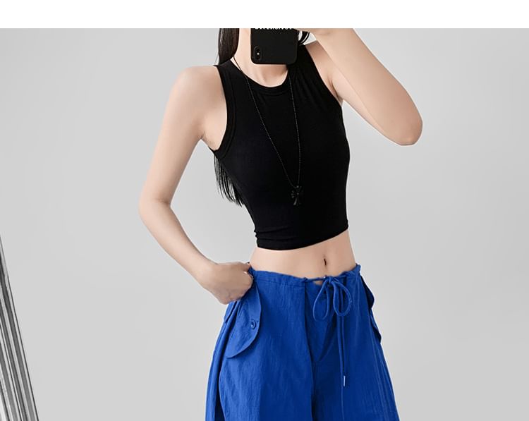 Drawstring Waist Plain Wide Leg Cargo Pants (Various Designs)