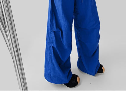 Drawstring Waist Plain Wide Leg Cargo Pants (Various Designs)