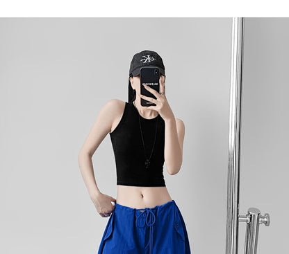 Drawstring Waist Plain Wide Leg Cargo Pants (Various Designs)