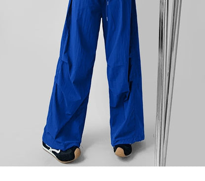 Drawstring Waist Plain Wide Leg Cargo Pants (Various Designs)