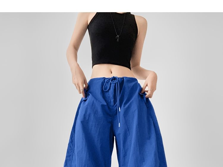 Drawstring Waist Plain Wide Leg Cargo Pants (Various Designs)