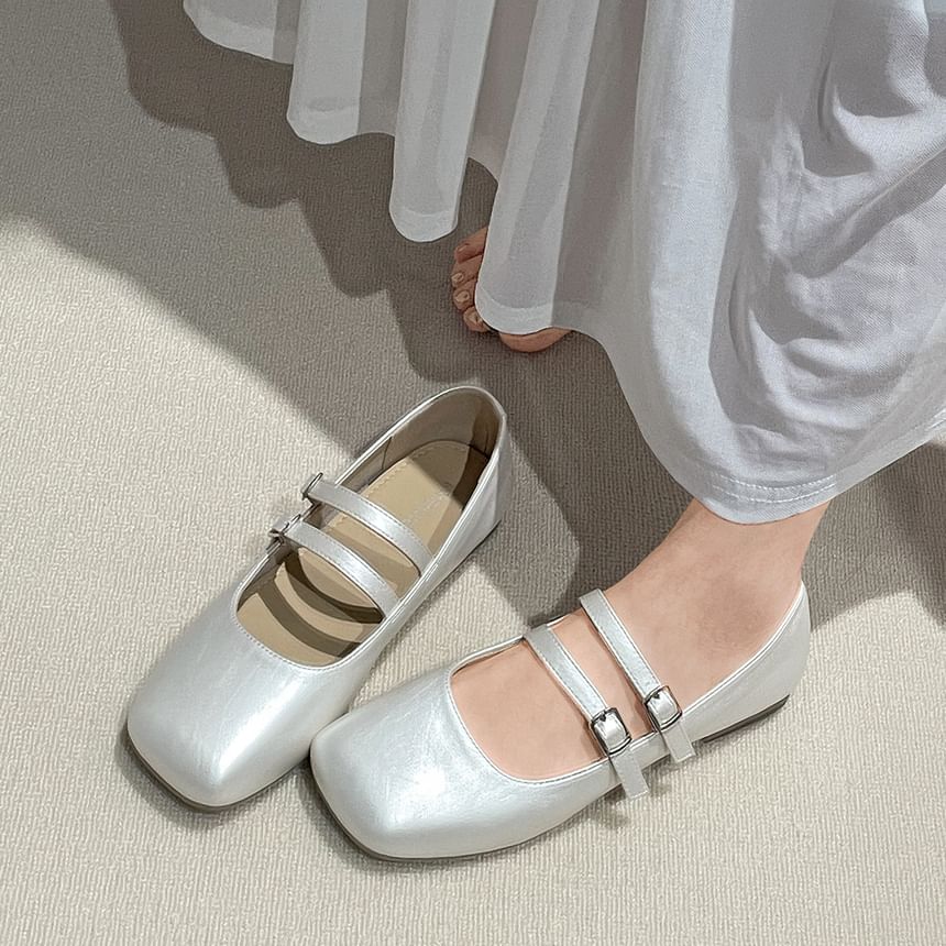 Square Toe Metallic Mary Jane Flats