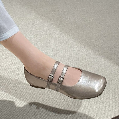 Square Toe Metallic Mary Jane Flats