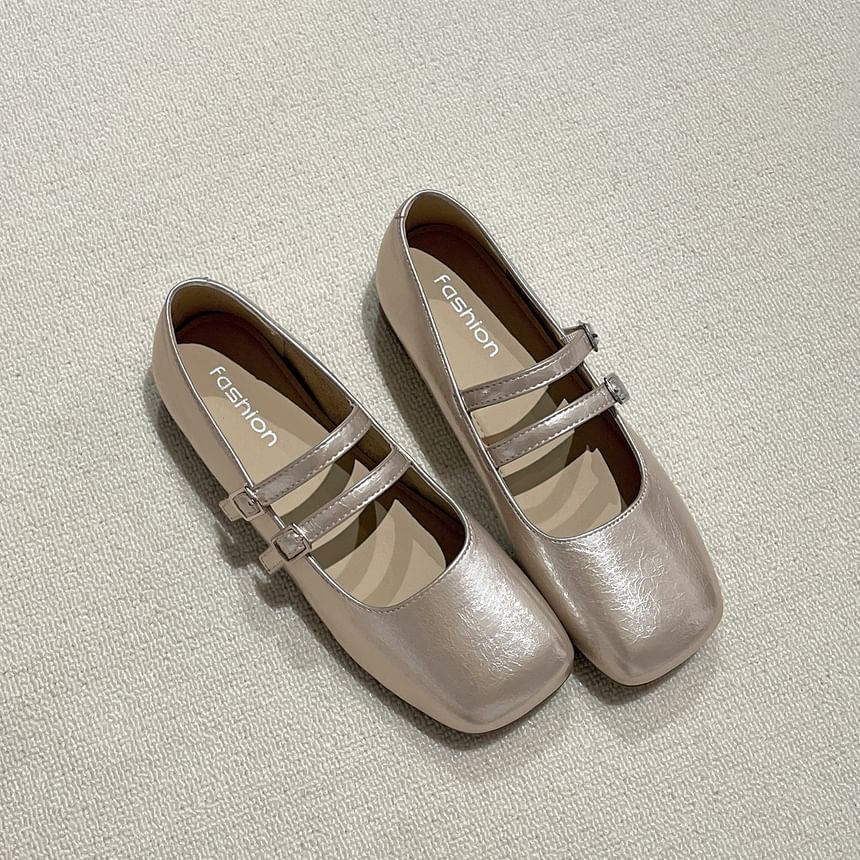 Square Toe Metallic Mary Jane Flats