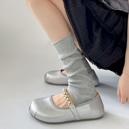 Faux Pearl Mary Jane Flats
