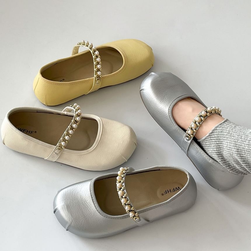 Faux Pearl Mary Jane Flats