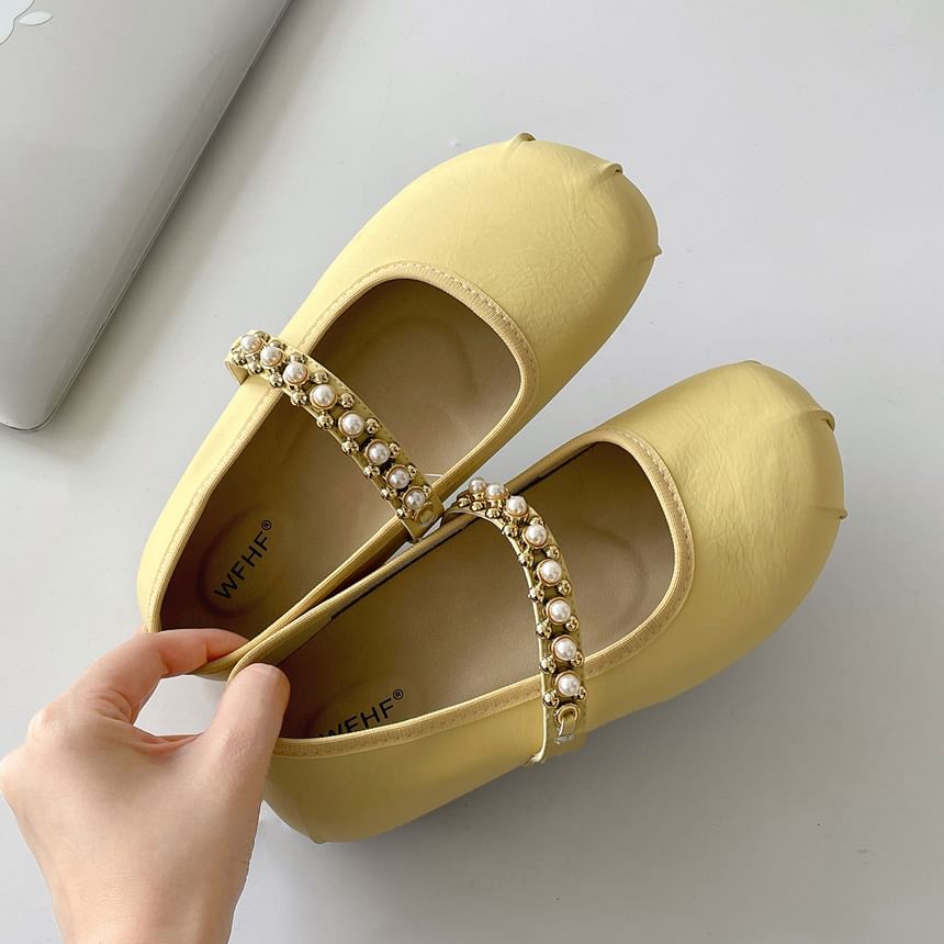 Faux Pearl Mary Jane Flats