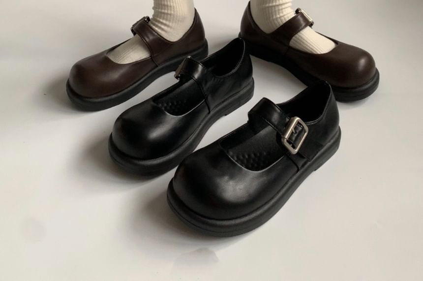 Faux Leather Plain Mary Jane Shoes