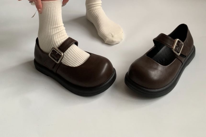 Faux Leather Plain Mary Jane Shoes
