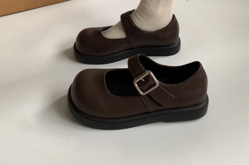 Faux Leather Plain Mary Jane Shoes