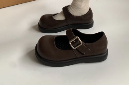 Faux Leather Plain Mary Jane Shoes