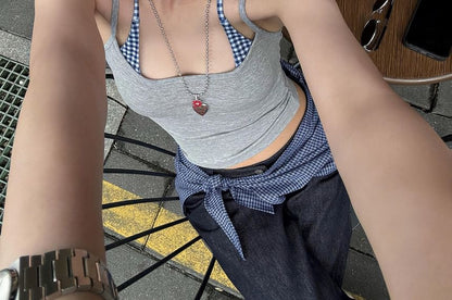 Spaghetti-Strap Scoop-Neck Mock Two-Piece Camisole Top