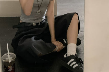 Short-Sleeved Collared Mock Two-Piece Cropped Polo Shirt