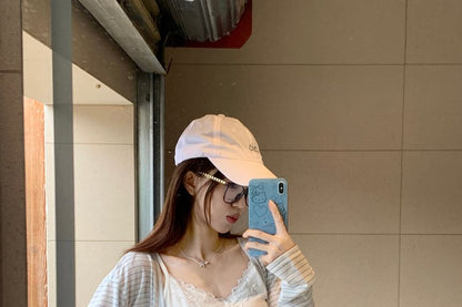 V-Neck Striped Button-Up Lightweight Jacket