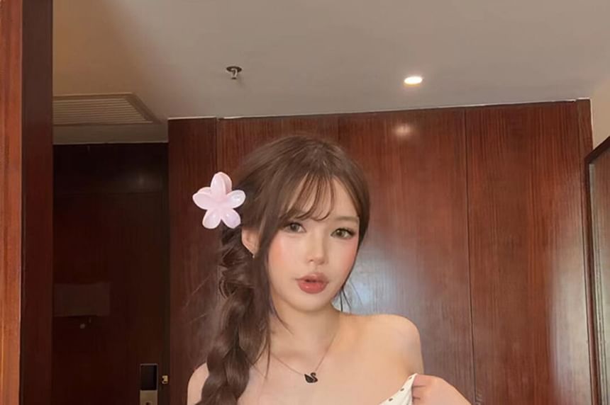 Strapless Dotted Ruched Cropped Tube Top