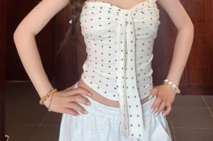 Strapless Dotted Ruched Cropped Tube Top