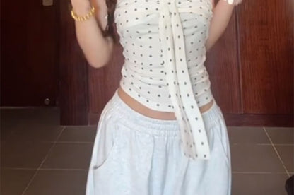 Strapless Dotted Ruched Cropped Tube Top